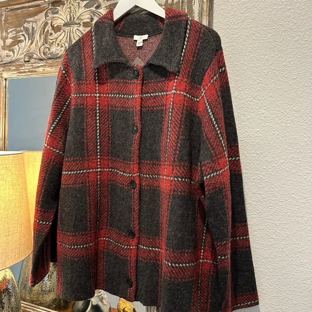 ☀️ New! J. JILL Plaid Sweater Cardigan Jacket - Picture 7 of 12